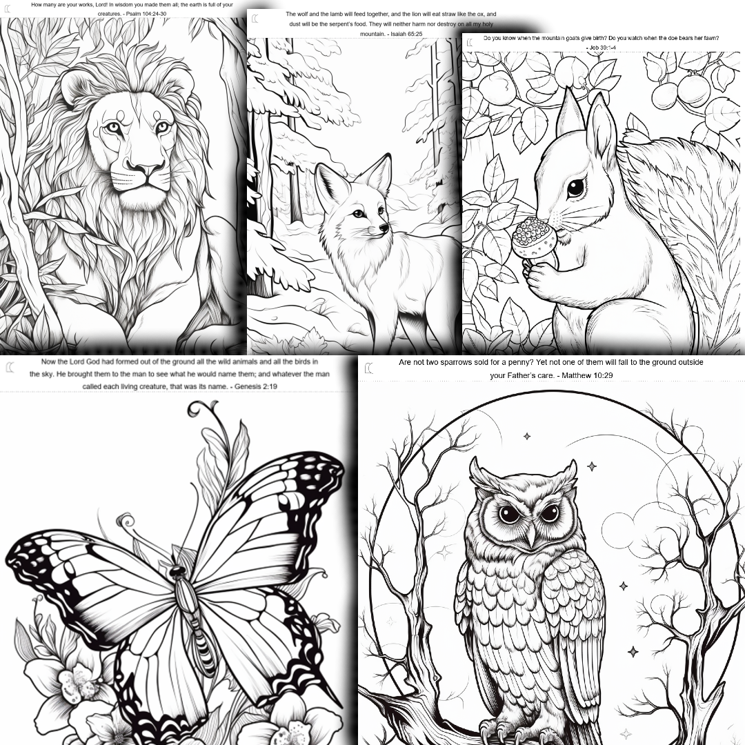20 Coloring Pages Animals Designs with Bible Verses